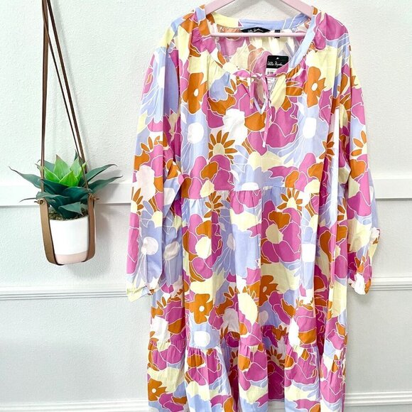 NWT Ulla Popken Floral Print Long Sleeve Ruffle Hem Stretch Dress Size 28/30 - Picture 2 of 6